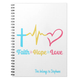 Caderno Espiral Faith Hope Love Hearts