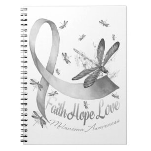 Caderno Espiral Faith Hope Love Melanoma Sensibilização Dragonfly