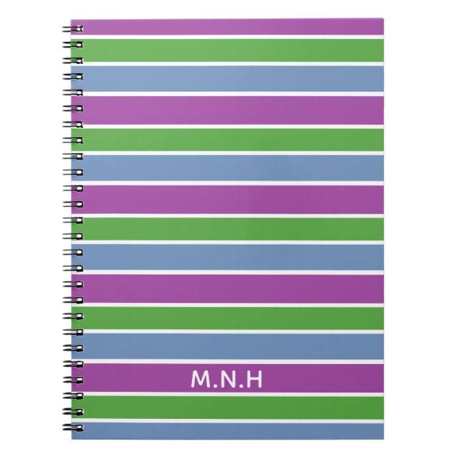 Caderno Espiral Faixa Azul Verde Roxo Personalizada (Frente)