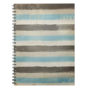 Caderno Espiral Faixa horizontal castanha e azul em aquarela