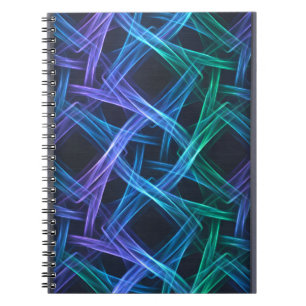 Caderno Espiral Faixas de Luz Neon Tecidas Fusão Abstrata