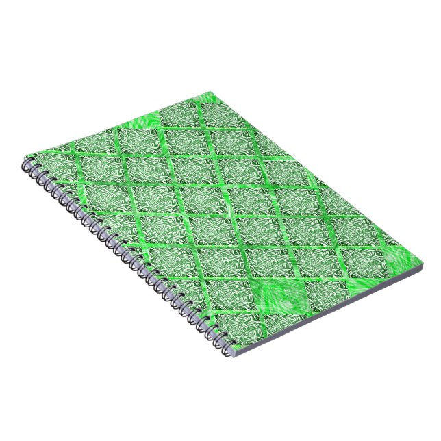 Caderno Espiral Fakes Folhagens verdes, falso azulejo, quadradas. (Lado Direito)