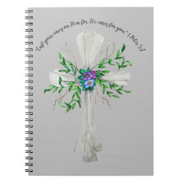 Caderno Espiral Fale Jesus Cinza Cruz com Flores