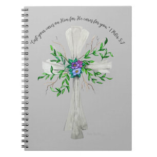 Caderno Espiral Fale Jesus Cinza Cruz com Flores
