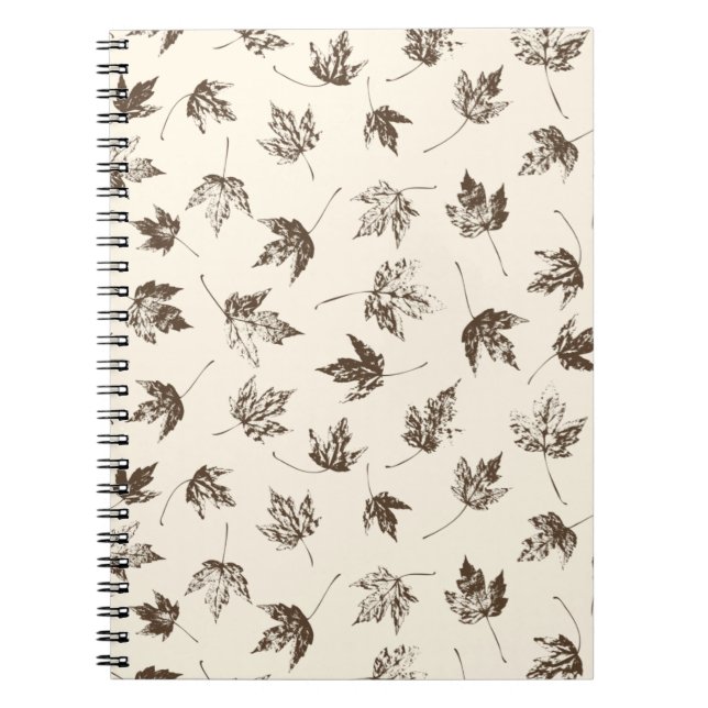 Caderno Espiral Fall Maple Folhas no creme - padrão sem falhas. (Frente)