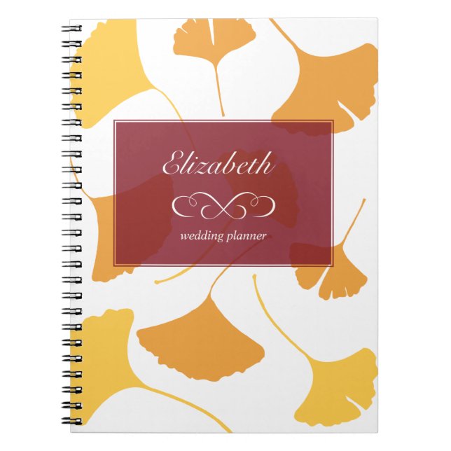 Caderno Espiral Falling ginkgo leaves yellow maroon custom planner (Frente)
