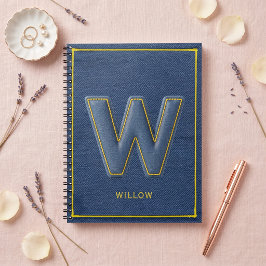 Caderno Espiral Falso Denim com Letra Monograma W Costurada em Ama