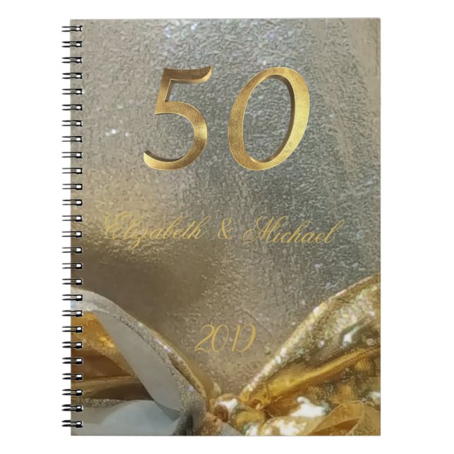 Caderno Espiral Falso elegante do 50th aniversário do casamento (Frente)
