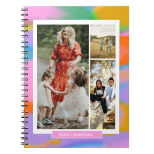 Caderno Espiral Família 3 fotos coloridas moderno aniversário