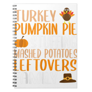 Caderno Espiral Família Bonita de Ação de Graças Turquia Pumpkin P