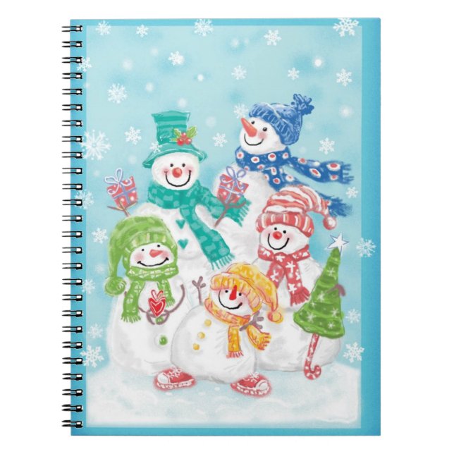 Caderno Espiral Família Bonita de Neve de Natal na Neve (Frente)