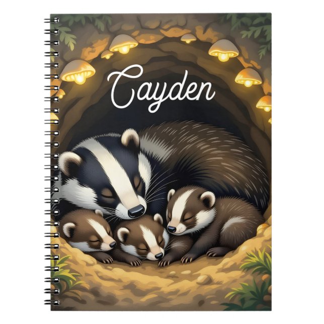 Caderno Espiral Família de Badger Cute Personalizada (Frente)