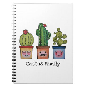 Caderno Espiral Família de cacto bonito na aguarela