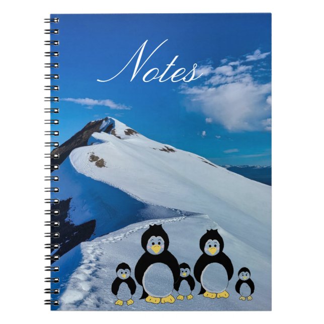 Caderno Espiral Família de pinguins no notebook da neve (Frente)