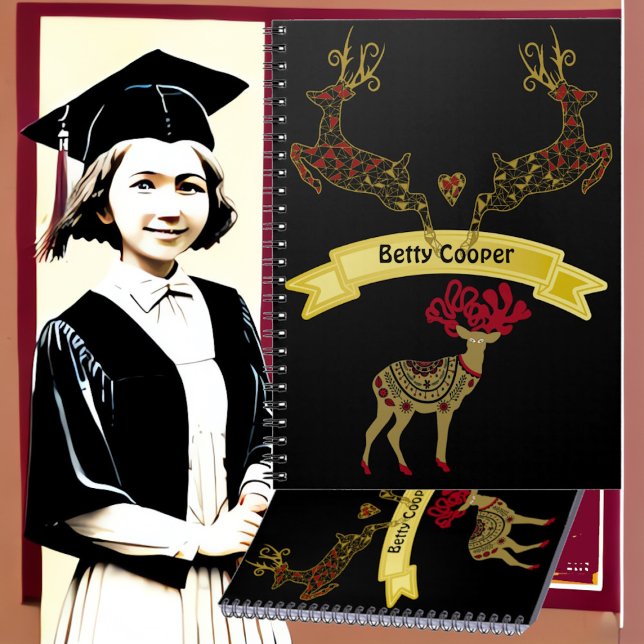 Caderno Espiral Família de veados de motif floral decorativa (Decorative Floral Motif Stag Deer Family in School Notebook)