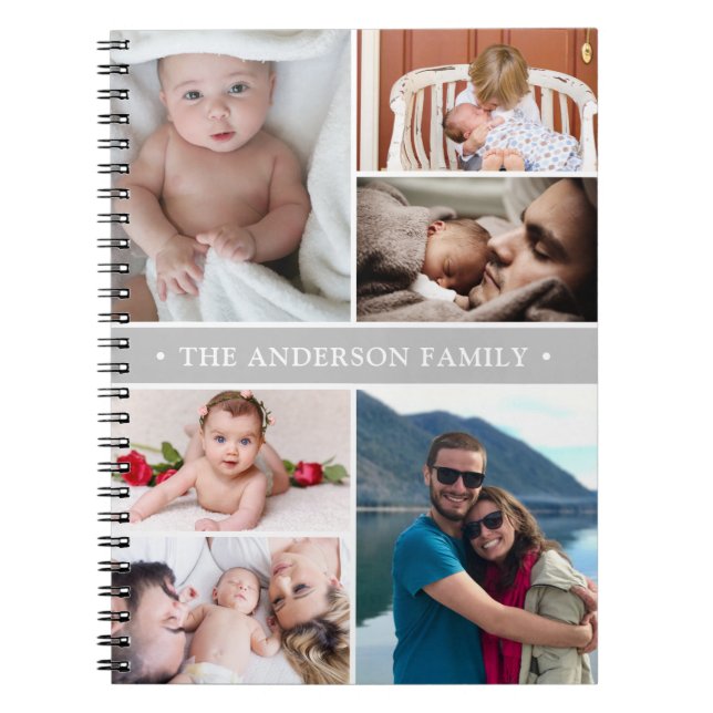 Caderno Espiral Família Personalizada de Colagem de Fotos (Frente)