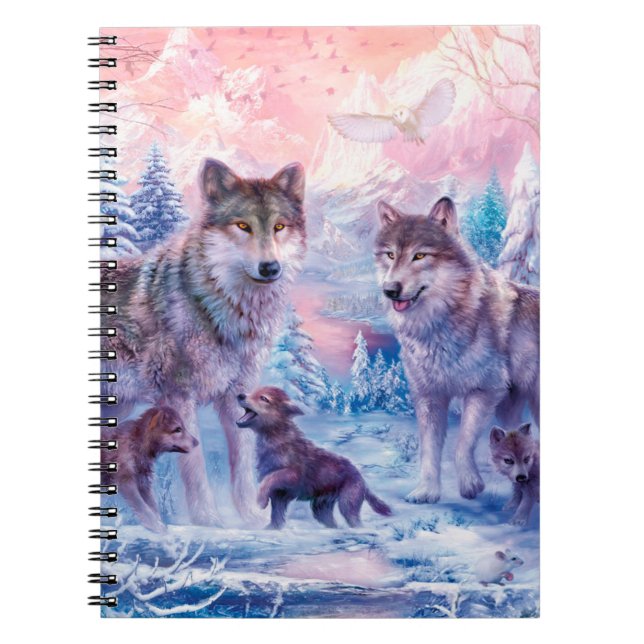 Caderno Espiral Family Of Wolves Painting (Frente)