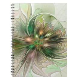 Caderno Espiral Fantasia Abstrata Moderna Colorida Flor Fractal