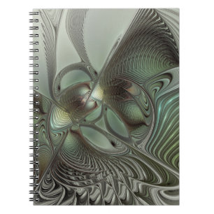 Caderno Espiral Fantasia de Arte Fractal da Cinza Olive Sage