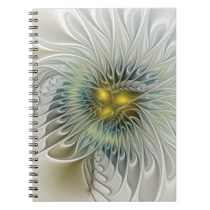 Caderno Espiral Fantasia de Flor Prateada Dourada Arte Fractal Abs