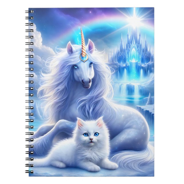 Caderno Espiral Fantasia de inverno com um belo Unicórnio e Kitten (Frente)