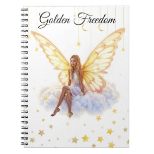 Caderno Espiral Fantasia fada, loira, nuvem de loura, sentada em m