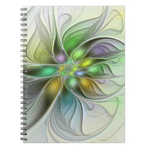Caderno Espiral Fantasia Floral Colorida Moderno Abstrato Fractal