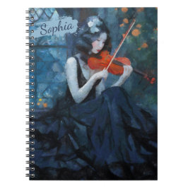 Caderno Espiral Fantasia Gótica Violinista Escuro no Jardim da Lua