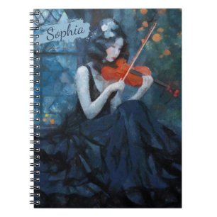Caderno Espiral Fantasia Gótica Violinista Escuro no Jardim da Lua