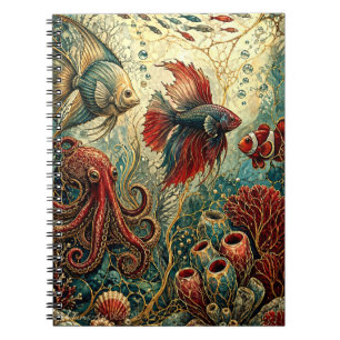 Caderno Espiral Fantasia Subaquática Vibrante Vida Marinha