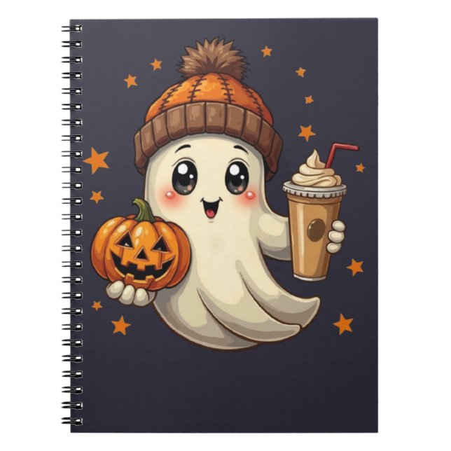 Caderno Espiral Fantasma Bonita com Notebook Espiral Pumpkin e Caf (Frente)