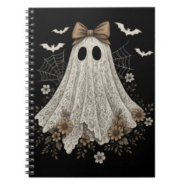 Caderno Espiral Fantasma de Renda Elegante com Laço | Fantasma Flo