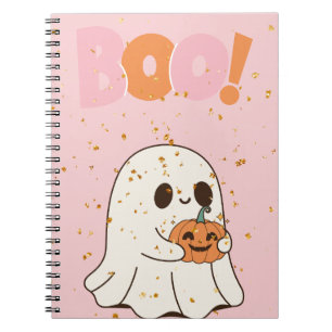 Caderno Espiral fantasma e abóboras do halloween boo