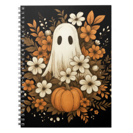 Caderno Espiral Fantasma Fofo Com Abóbora E Flores De Outono – Hal