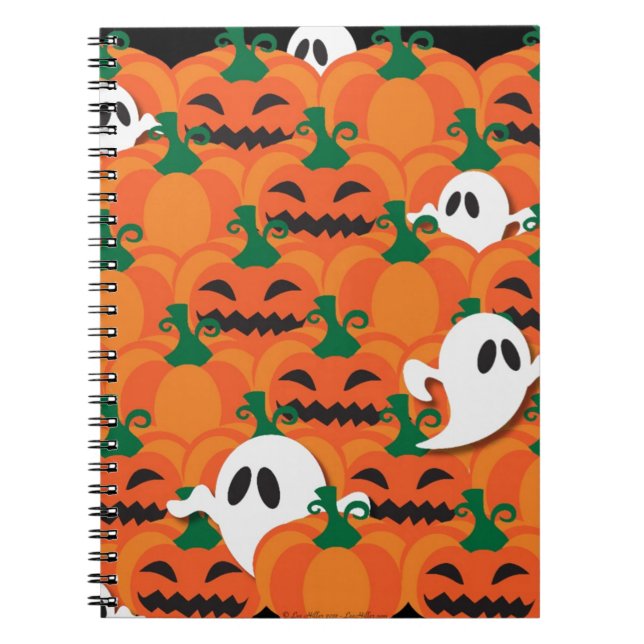 Caderno Espiral Fantasmas de Abóbora de Halloween Assombrados (Frente)
