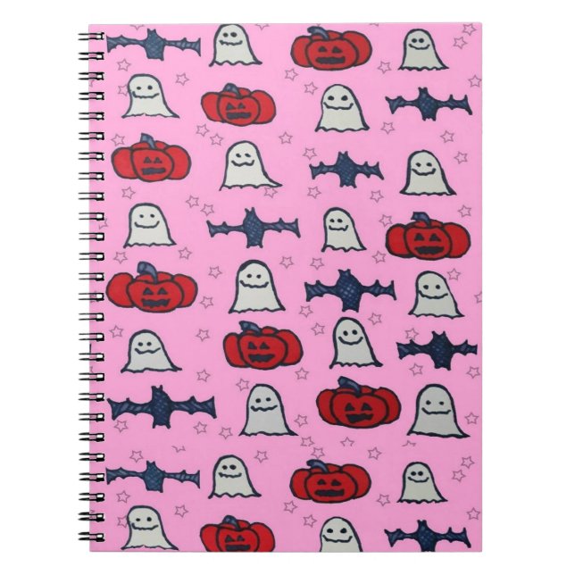 Caderno Espiral Fantasmas do Halloween, Morcegos e Jack o Lanterna (Frente)