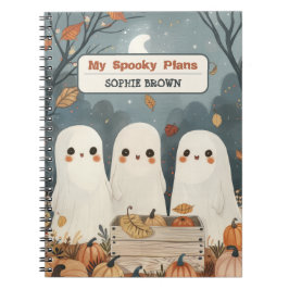 Caderno Espiral Fantasmas e Pumpkins Whimsical com Nome Halloween