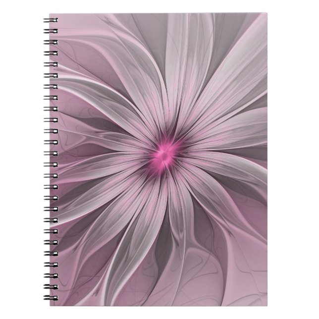 Caderno Espiral Fantasy Flower Abstrato Plum Floral Arte Fractal (Frente)