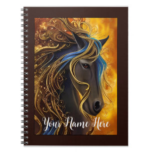 Caderno Espiral Fantasy Horse em Notebook Preto e Dourado