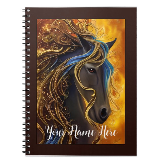 Caderno Espiral Fantasy Horse em Notebook Preto e Dourado (Frente)