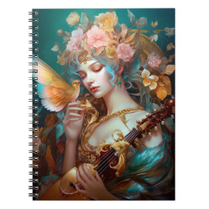 Caderno Espiral Fantasy Lady With Lute & Butterfly Bird