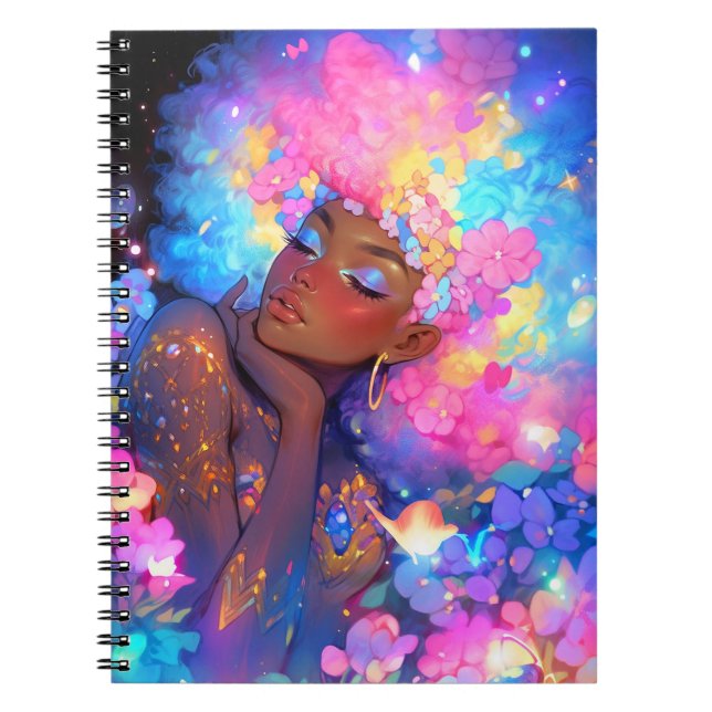 Caderno Espiral Fantasy Mulher Afro-Americana Art (Frente)