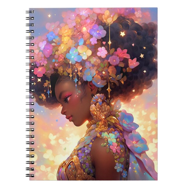 Caderno Espiral Fantasy Mulher Afro-Americana Art (Frente)