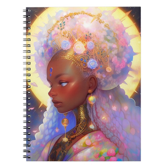 Caderno Espiral Fantasy Mulher Afro-Americana Art (Frente)