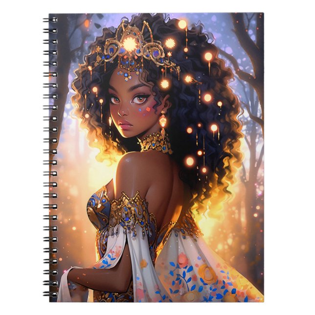 Caderno Espiral Fantasy Mulher Afro-Americana Art (Frente)