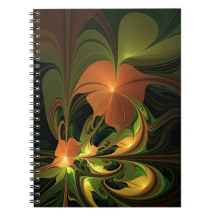 Caderno Espiral Fantasy Plant Abstrato Green Rust Brown Fractal