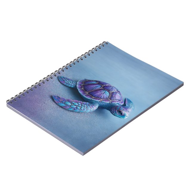 Caderno Espiral Fantasy Sea Turtle in Blue & Purple, Peaceful  (Left Side)