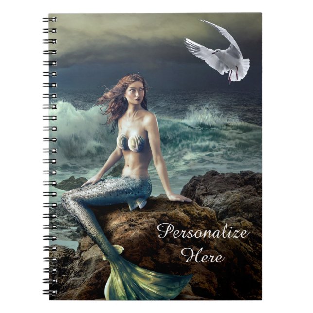 Caderno Espiral Fantasy Sereia no Mar com Seagull Personalize (Frente)