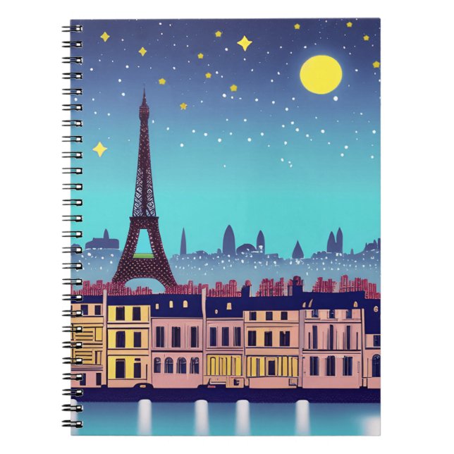 Caderno Espiral Fantasy Skyline de Paris sob as Estrelas (Frente)