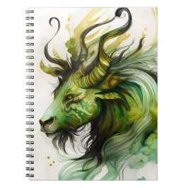 Caderno Espiral Fantasy Watercolor Qilin em Verde e Dourado